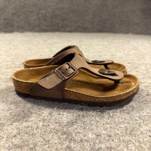 Birkenstock Gizeh Sandals Kids Size 12 Brown Buckle Thong Slip On Cork Footbed